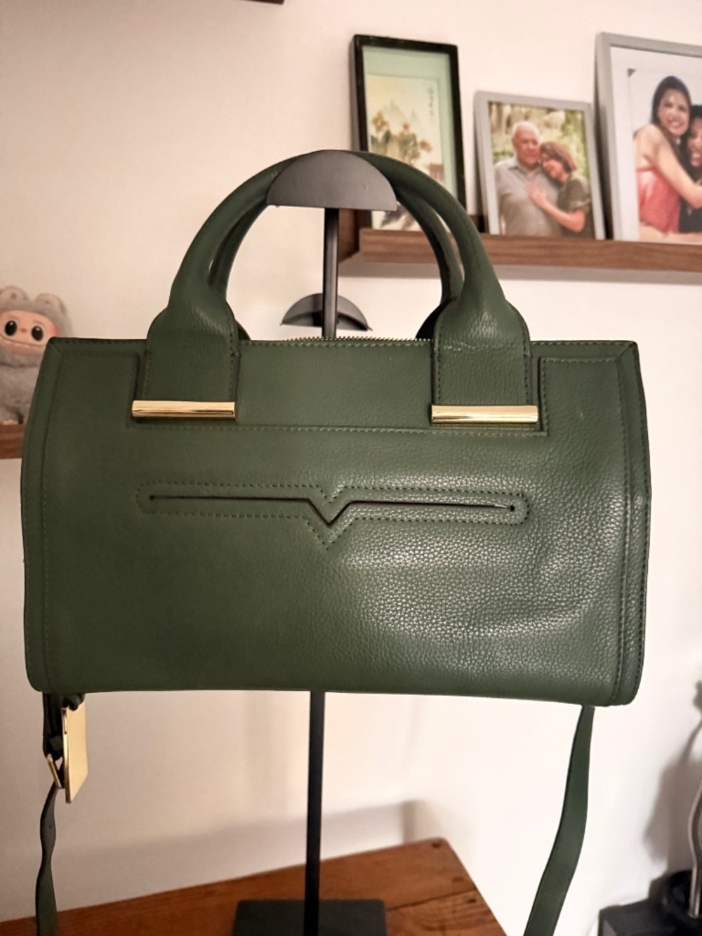 Vince Camuto Billy Leather Satchel in a dark green or "Rich Pine" color.